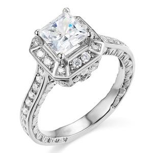 14K Antique-Style 1-CT Princess-Cut Halo CZ Ring